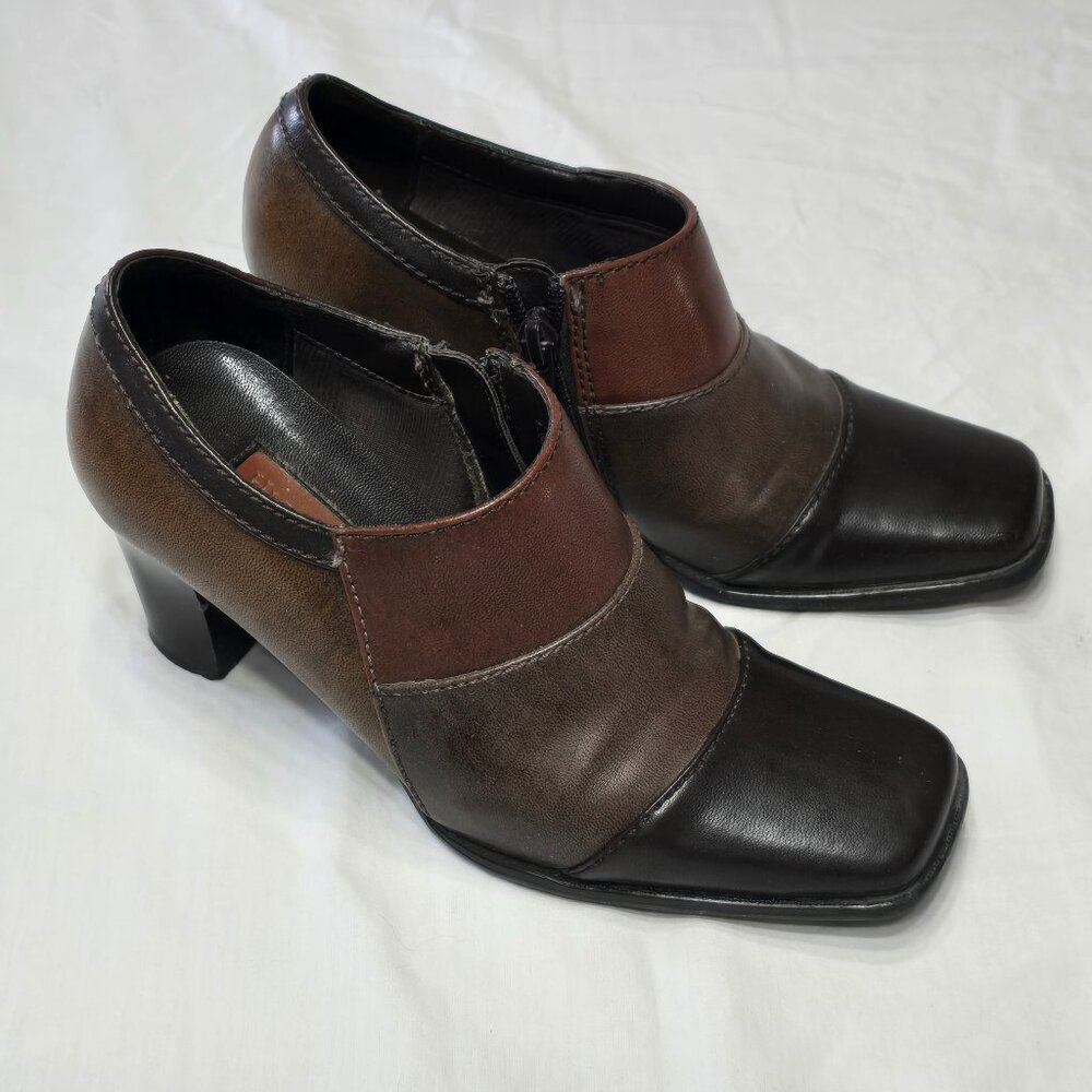 Highlights Women's Three Tone Brown Faux Leather Side Zip Ankle Boots Size 5.5